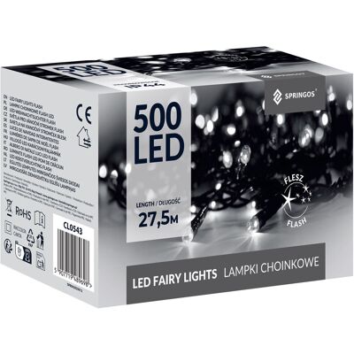 Springos Lampki choinkowe 500 led zimny biały+ zimny biały flash 27,5 m oświetlenie zewnętrzne, wewnętrzne Springos Lampki choinkowe 500 led zimny biały+ zimny biały flash 27,5 m oświetlenie zewnętrzne, wewnętrzne