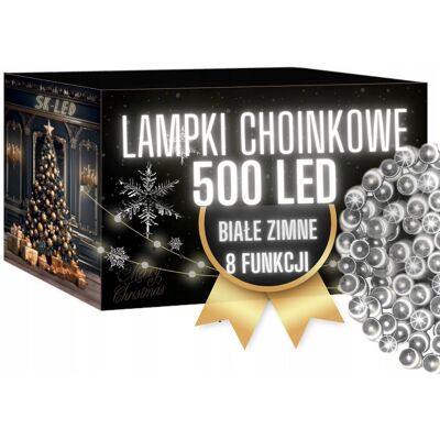 SK-Led Lampki Choinkowe 500Led Białe Zimne 38M Światełka Na Choinkę Led Zewnętrzne SK-Led Lampki Choinkowe 500Led Białe Zimne 38M Światełka Na Choinkę Led Zewnętrzne