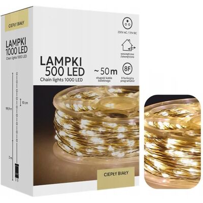 Chomik Lampki Choinkowe Świąteczne 500 LED 25M IP44 Zewnętrzne Ciepły Białe TIMER Chomik Lampki Choinkowe Świąteczne 500 LED 25M IP44 Zewnętrzne Ciepły Białe TIMER