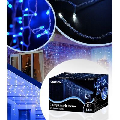 Gordon Lampki Zewnętrzne Sople 300 Led Niebieskie Kurtyna Girlanda 12 Metrów Gordon Lampki Zewnętrzne Sople 300 Led Niebieskie Kurtyna Girlanda 12 Metrów