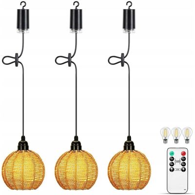 Bezmarkowe LAMPY LAMPIONY OGRODOWE zewnętrzne zestaw 3szt boho plecione beterie +pilot Bezmarkowe LAMPY LAMPIONY OGRODOWE zewnętrzne zestaw 3szt boho plecione beterie +pilot