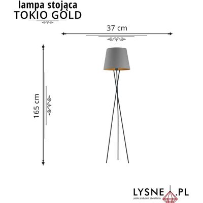 LYSNE, lampa podłogowa TOKIO GOLD, szary stalowy ze złotym wnętrzem LYSNE, lampa podłogowa TOKIO GOLD, szary stalowy ze złotym wnętrzem