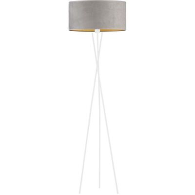 Lysne, Lampa podłogowa TRIPOD z welurowym abażurem vintage Paryż Velur, Szary ze złotym wnętrzem Lysne, Lampa podłogowa TRIPOD z welurowym abażurem vintage Paryż Velur, Szary ze złotym wnętrzem