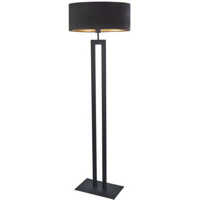 Lysne, Lampa podłogowa vintage z welurowym abażurem Kalifornia Velur, Czarny ze złotym wnętrzem Lysne, Lampa podłogowa vintage z welurowym abażurem Kalifornia Velur, Czarny ze złotym wnętrzem