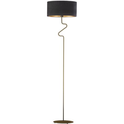 LYSNE Metalowa Lampa Podłogowa Z Abażurem W Stylu Glamour Moroni Velur E27, Czarny Ze Złotym Wnętrzem LYSNE Metalowa Lampa Podłogowa Z Abażurem W Stylu Glamour Moroni Velur E27, Czarny Ze Złotym Wnętrzem