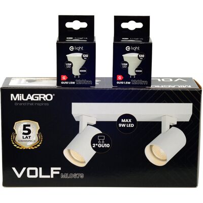 Eko-Light MiLAGRO oprawa Volf Spot biały lampa kinkiet + 2 x żarówka LED 1,5W barwa CIEPŁA Eko-Light MiLAGRO oprawa Volf Spot biały lampa kinkiet + 2 x żarówka LED 1,5W barwa CIEPŁA