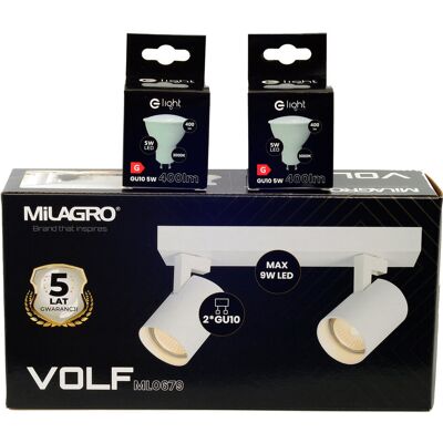 Eko-Light MiLAGRO oprawa Volf Spot biały lampa kinkiet + 2 x żarówka LED 6,5W barwa ZIMNA Eko-Light MiLAGRO oprawa Volf Spot biały lampa kinkiet + 2 x żarówka LED 6,5W barwa ZIMNA