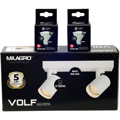 Eko-Light MiLAGRO oprawa Volf Spot biały lampa kinkiet + żarówki LED 1,5W barwa NEUTRALNA Eko-Light MiLAGRO oprawa Volf Spot biały lampa kinkiet + żarówki LED 1,5W barwa NEUTRALNA