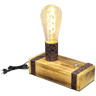 NETTLIFE Drewniana lampa stołowa w stylu vintage, lampka nocna 20 cm retro E27, model przemysłowy, zintegrowane gniazdo do sypialni/salonu - Żarówki.. NETTLIFE Drewniana lampa stołowa w stylu vintage, lampka nocna 20 cm retro E27, model przemysłowy, zintegrowane gniazdo do sypialni/salonu - Żarówki..
