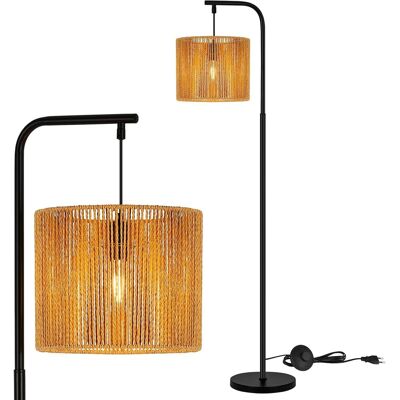 NETTLIFE Lampa Podłogowa Łukowa Boho Czarna, Abażur z Liny, Styl Vintage E27 164cm z Włącznikiem Nożnym do Salonu NETTLIFE Lampa Podłogowa Łukowa Boho Czarna, Abażur z Liny, Styl Vintage E27 164cm z Włącznikiem Nożnym do Salonu