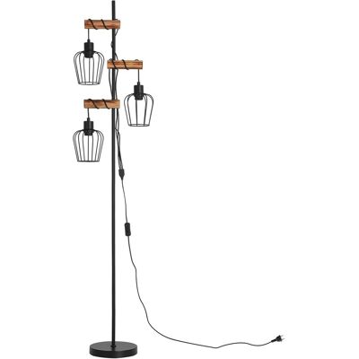NETTLIFE Lampa Podłogowa Vintage Drewniana, 3-punktowa E27, Stojąca Lampa Loft Industrialna do Salonu i Sypialni (Bez Żarówki) NETTLIFE Lampa Podłogowa Vintage Drewniana, 3-punktowa E27, Stojąca Lampa Loft Industrialna do Salonu i Sypialni (Bez Żarówki)