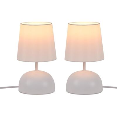 NETTLIFE Lampka nocna Zestaw 2 lamp stołowych z kablem Lampka nocna z białej tkaniny Nowoczesny projekt sypialni NETTLIFE Lampka nocna Zestaw 2 lamp stołowych z kablem Lampka nocna z białej tkaniny Nowoczesny projekt sypialni