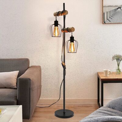 NETTLIFE vintage lampa podłogowa do salonu, z drewna, z 2 płomieniami, w industrialnym metalowym stylu, z czarnym przełącznikiem E27 - wysokość: 151.. NETTLIFE vintage lampa podłogowa do salonu, z drewna, z 2 płomieniami, w industrialnym metalowym stylu, z czarnym przełącznikiem E27 - wysokość: 151..