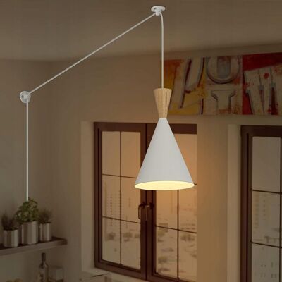Inny producent Nowoczesna mała biała lampa wisząca, drewno, metal, stożkowa, sufitowa Inny producent Nowoczesna mała biała lampa wisząca, drewno, metal, stożkowa, sufitowa