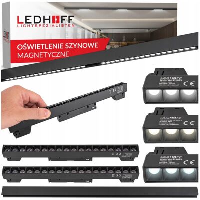 Ledhoff Oświetlenie szynowe LED magnetyczne listwa + 2x lampa PUNKTOWA czarna M20 Ledhoff Oświetlenie szynowe LED magnetyczne listwa + 2x lampa PUNKTOWA czarna M20