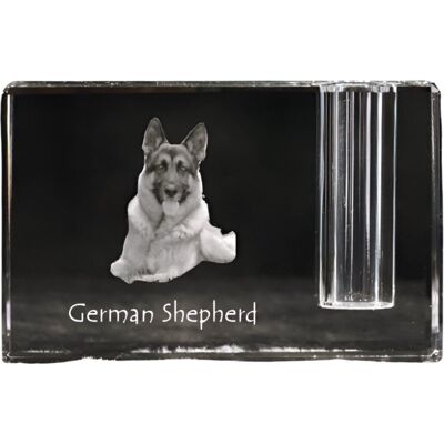 Owczarek niemiecki, Alsatian - stojak na długopis, kryształowy organizer ze zdjęciem psa, unikatowa ozdoba biurka marki Art-Dog Owczarek niemiecki, Alsatian - stojak na długopis, kryształowy organizer ze zdjęciem psa, unikatowa ozdoba biurka marki Art-Dog