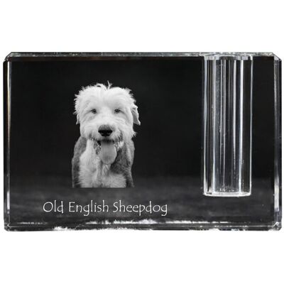 Owczarek staroangielski - stojak na długopis, kryształowy organizer ze zdjęciem psa, unikatowa ozdoba biurka marki Art-Dog Owczarek staroangielski - stojak na długopis, kryształowy organizer ze zdjęciem psa, unikatowa ozdoba biurka marki Art-Dog