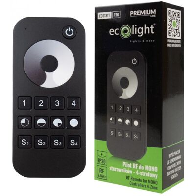 Ecolight Pilot Dotykowy RT6 RF do sterowników do Taśm LED MONO 4-strefowy czarny Ecolight Pilot Dotykowy RT6 RF do sterowników do Taśm LED MONO 4-strefowy czarny