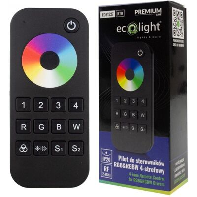 Ecolight Pilot RT9 RF do sterowników RGB&RGBW; 4-strefowy dotykowy czarny Ecolight Pilot RT9 RF do sterowników RGB&RGBW; 4-strefowy dotykowy czarny