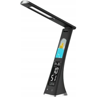 Inny producent Składana lampka biurkowa lampa nocna zegar LED z ekranem czarna z motywem Inny producent Składana lampka biurkowa lampa nocna zegar LED z ekranem czarna z motywem