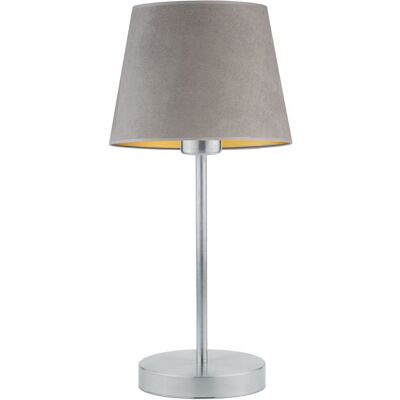 LYSNE Srebrna Lampka Na Nocny Stolik Siena Velur W Stylu Glamour, Szary Ze Złotym Wnętrzem LYSNE Srebrna Lampka Na Nocny Stolik Siena Velur W Stylu Glamour, Szary Ze Złotym Wnętrzem