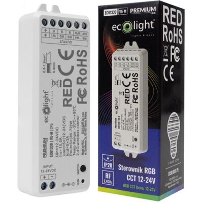 Ecolight Sterownik do Taśm LED RGB+CCT 15A 12-24V 5x 72W V5-M RF IP20 Biały Ecolight Sterownik do Taśm LED RGB+CCT 15A 12-24V 5x 72W V5-M RF IP20 Biały