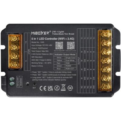 Sterownik LED MiBoxer HW5 mono/CCT/RGB/RGBW/RGB+CCT/12-48VDC/5x15A/WiFi/BT Sterownik LED MiBoxer HW5 mono/CCT/RGB/RGBW/RGB+CCT/12-48VDC/5x15A/WiFi/BT