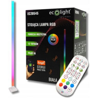 Ecolight STOJĄCA LAMPA PODŁOZGOWA RGB MUZYCZNA RGB LED SMD TUYA BIAŁA Z PILOTEM Ecolight STOJĄCA LAMPA PODŁOZGOWA RGB MUZYCZNA RGB LED SMD TUYA BIAŁA Z PILOTEM