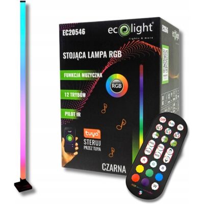 Ecolight STOJĄCA LAMPA PODŁOZGOWA RGB MUZYCZNA RGB LED SMD TUYA CZARNA Z PILOTEM Ecolight STOJĄCA LAMPA PODŁOZGOWA RGB MUZYCZNA RGB LED SMD TUYA CZARNA Z PILOTEM