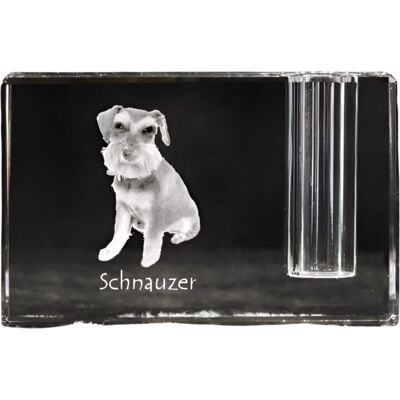 Sznaucer, Schnauzer - stojak na długopis, kryształowy organizer ze zdjęciem psa, unikatowa ozdoba biurka marki Art-Dog Sznaucer, Schnauzer - stojak na długopis, kryształowy organizer ze zdjęciem psa, unikatowa ozdoba biurka marki Art-Dog