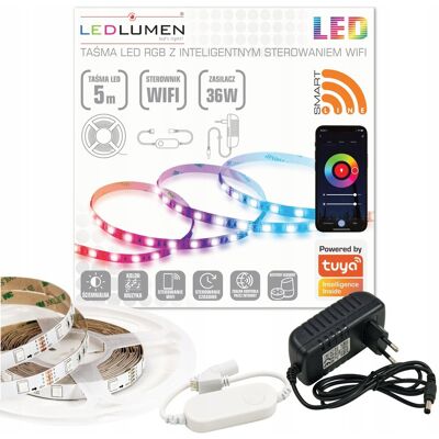 LEDLUMEN Taśma LED WIFI 24W 12V 150 SMD 5050 5m RGB Kolorowa Linia TUYA SMART LIFE LEDLUMEN Taśma LED WIFI 24W 12V 150 SMD 5050 5m RGB Kolorowa Linia TUYA SMART LIFE