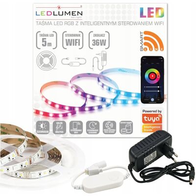 LEDLUMEN Taśma LED WIFI 24W 12V 300 SMD 5m RGB + WW Kolorowa Linia TUYA SMART LIFE LEDLUMEN Taśma LED WIFI 24W 12V 300 SMD 5m RGB + WW Kolorowa Linia TUYA SMART LIFE