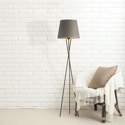 Trójnożna metalowa lampa stojąca do salonu, Lysne, Tokio velur, E27, 165X37 cm, Szary ze złotym wnętrzem Trójnożna metalowa lampa stojąca do salonu, Lysne, Tokio velur, E27, 165X37 cm, Szary ze złotym wnętrzem