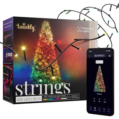 Inteligentne lampki choinkowe Twinkly Strings 400 RGBW LED, sznur, czarny przewód, 32 m, IP44 Inteligentne lampki choinkowe Twinkly Strings 400 RGBW LED, sznur, czarny przewód, 32 m, IP44
