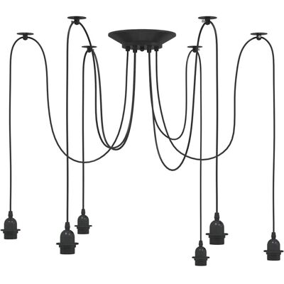 vidaXL Lampa wisząca z 6 uchwytami na żarówki E27 Czarny metal vidaXL Lampa wisząca z 6 uchwytami na żarówki E27 Czarny metal