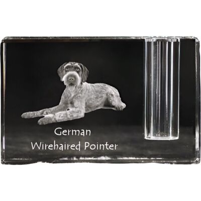 Wyżeł niemiecki szorstkowłosy, Drahthaar - stojak na długopis, kryształowy organizer ze zdjęciem psa, unikatowa ozdoba biurka marki Art-Dog Wyżeł niemiecki szorstkowłosy, Drahthaar - stojak na długopis, kryształowy organizer ze zdjęciem psa, unikatowa ozdoba biurka marki Art-Dog