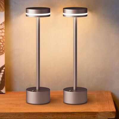 Inny producent Zestaw 2 bezprzewodowych lamp stołowych LED dotykowe, ściemniane, brązowe Inny producent Zestaw 2 bezprzewodowych lamp stołowych LED dotykowe, ściemniane, brązowe