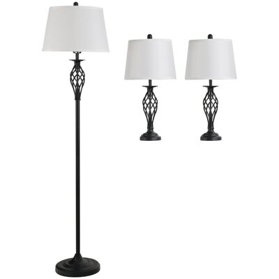 Homcom Zestaw lamp 3 szt. 2 lampy stołowe + 1 lampa podłogowa, Białe Homcom Zestaw lamp 3 szt. 2 lampy stołowe + 1 lampa podłogowa, Białe