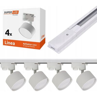Zestaw Szynoprzewód Szyna 1-fazow1 2m + 4x reflektor GX53 SuperLED Zestaw Szynoprzewód Szyna 1-fazow1 2m + 4x reflektor GX53 SuperLED