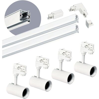 LAITICA Zestaw szynowy 3 fazowy szyna 1m+1m, 4x reflektor GU10, łącznik L BIAŁY LAITICA Zestaw szynowy 3 fazowy szyna 1m+1m, 4x reflektor GU10, łącznik L BIAŁY