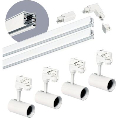 LAITICA Zestaw szynowy 3 fazowy szyna 1m+2m, 4x reflektor GU10, łącznik L BIAŁY LAITICA Zestaw szynowy 3 fazowy szyna 1m+2m, 4x reflektor GU10, łącznik L BIAŁY