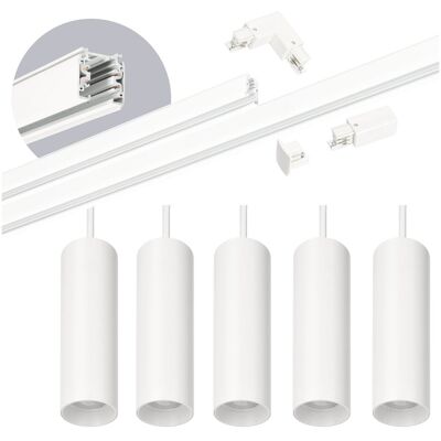 LAITICA Zestaw szynowy 3 fazowy szyna 1m+2m, 5x Lampa wisząca, łącznik L BIAŁY LAITICA Zestaw szynowy 3 fazowy szyna 1m+2m, 5x Lampa wisząca, łącznik L BIAŁY
