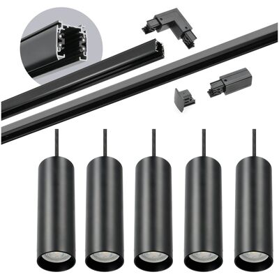LAITICA Zestaw szynowy 3 fazowy szyna 1m+2m, 5x Lampa wisząca, łącznik L CZARNY LAITICA Zestaw szynowy 3 fazowy szyna 1m+2m, 5x Lampa wisząca, łącznik L CZARNY