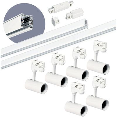 LAITICA Zestaw szynowy 3 fazowy szyna 1m+2m,6x reflektor GU10,łącznik prosty BIAŁY LAITICA Zestaw szynowy 3 fazowy szyna 1m+2m,6x reflektor GU10,łącznik prosty BIAŁY