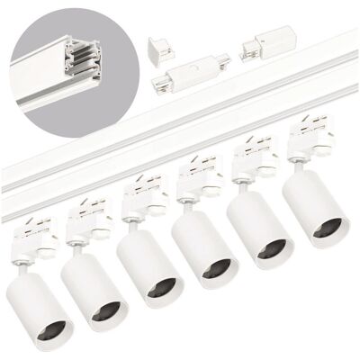 LAITICA Zestaw szynowy 3 fazowy szyna 2m+2m, 6x reflektor GU10,łącznik prosty BIAŁY LAITICA Zestaw szynowy 3 fazowy szyna 2m+2m, 6x reflektor GU10,łącznik prosty BIAŁY