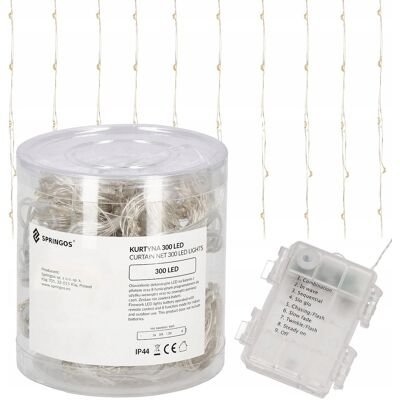 Springos KURTYNA ŚWIETLNA NA BATERIE 300 LED LAMPKI 3x3M 8 FUNKCJI CIEPŁE ŚWIATŁO Springos KURTYNA ŚWIETLNA NA BATERIE 300 LED LAMPKI 3x3M 8 FUNKCJI CIEPŁE ŚWIATŁO