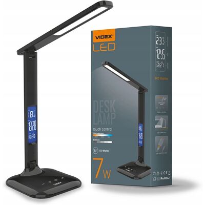 Lampa biurkowa LED z zegarem biała ściemnialna dotykowa zmiana barw Videx Lampa biurkowa LED z zegarem biała ściemnialna dotykowa zmiana barw Videx
