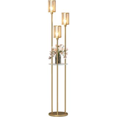 Homcom Lampa Podłogowa Z Półką, 3 Szklane Klosze, Stolik Szklany, 177 Cm, Złota Homcom Lampa Podłogowa Z Półką, 3 Szklane Klosze, Stolik Szklany, 177 Cm, Złota