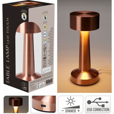 Koopman Lampka BEZPRZEWODOWA stołowa nocna metalowa MIEDŻ dotykowa na akumulator Koopman Lampka BEZPRZEWODOWA stołowa nocna metalowa MIEDŻ dotykowa na akumulator