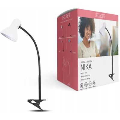 Nilsen Lampka Biurkowa Nocna E27 Nika Biała Z Klipsem Nilsen Lampka Biurkowa Nocna E27 Nika Biała Z Klipsem